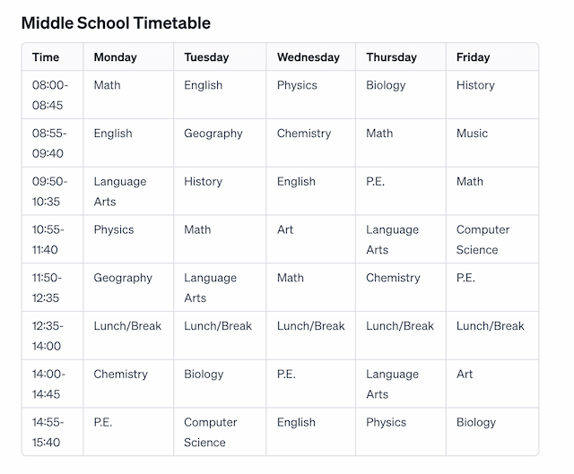DI: #798 - School Timetable | PTE King
